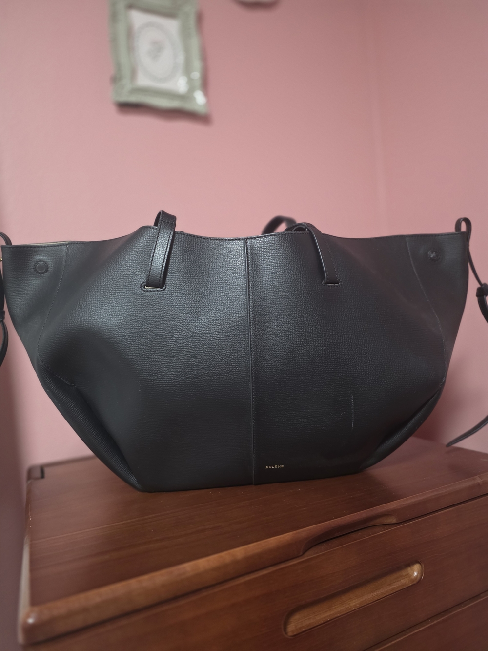 Polene Black Leather Cyme Tote Bag